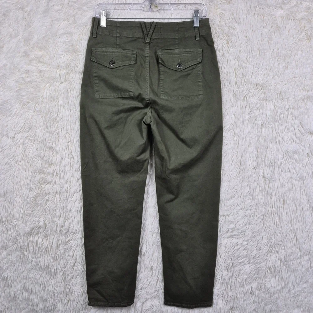 Veronica Beard Arya Straight High Rise Pants Army Green Button Fly Size 27/4 - Picture 3 of 11